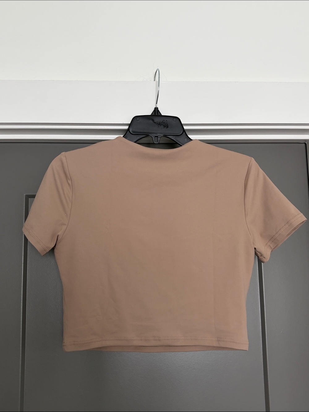Reoria Neutral Tan Cropped Crewneck Tee - Picture 2 of 3